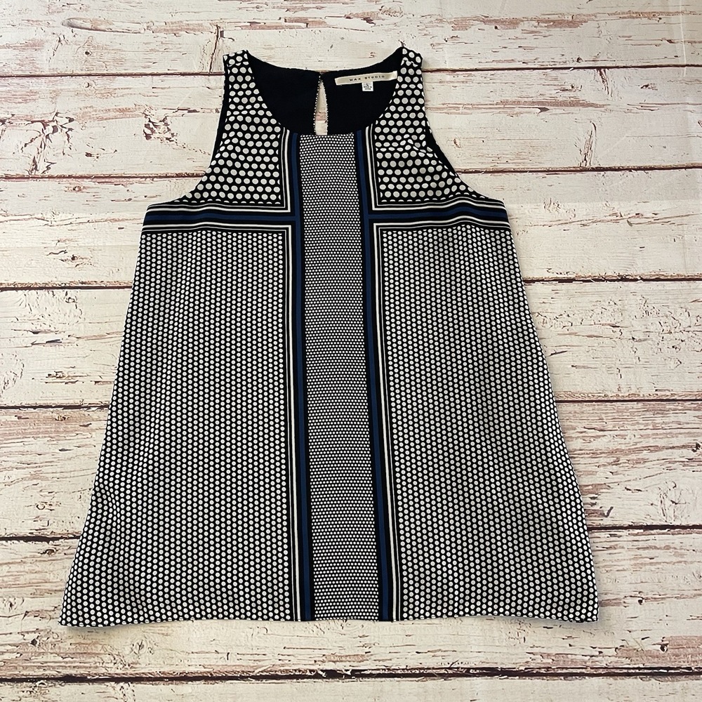 Max Studio Womens Blouse Sleeveless Polka Dot Striped Size Large